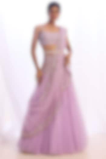 Lilac Tulle Crystal & Sequins Embroidered Bridal Lehenga Set by Cherie D at Pernia's Pop Up Shop