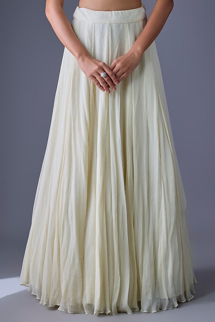 Ivory Tulle Pearl Embroidered Bridal Anarkali Jacket Set by Cherie D at Pernia's Pop Up Shop