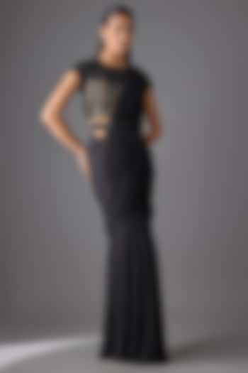 Black Tulle & Luxe Lycra Net Concept Reception Saree Set by Cherie D at Pernia's Pop Up Shop