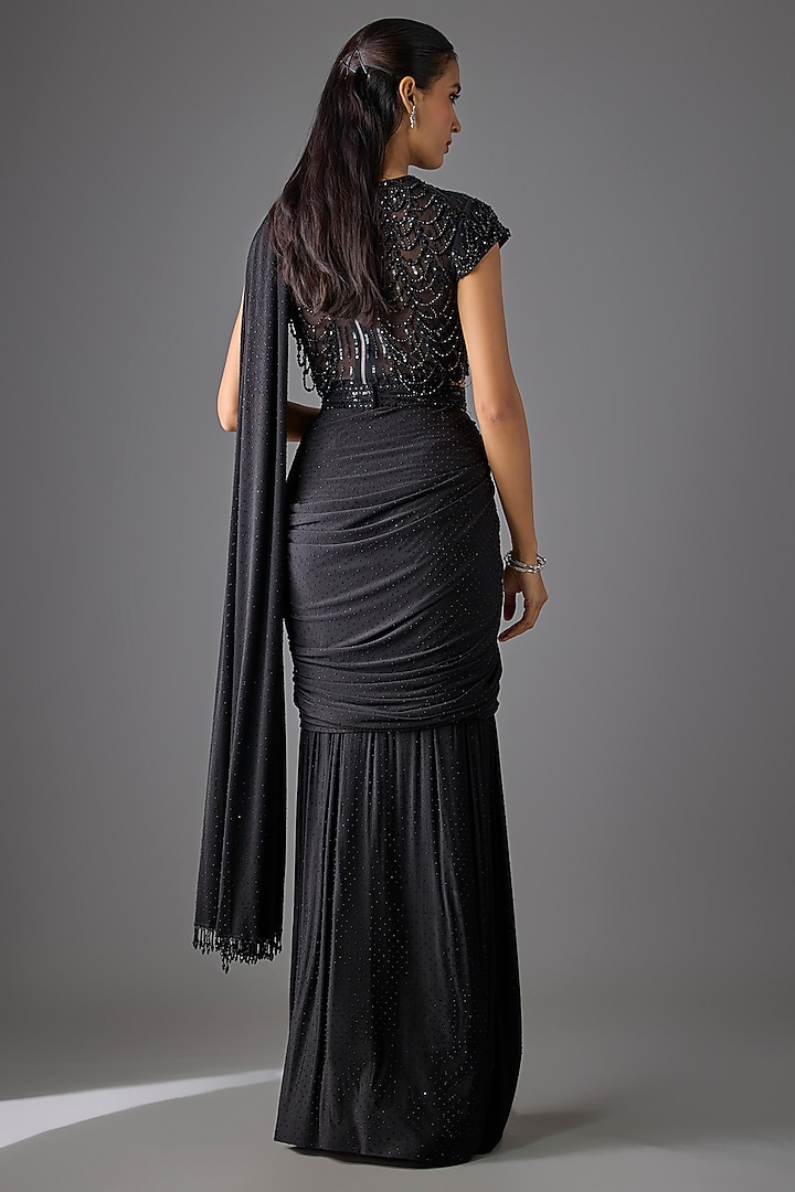 Black Tulle & Luxe Lycra Net Concept Reception Saree Set by Cherie D at Pernia's Pop Up Shop