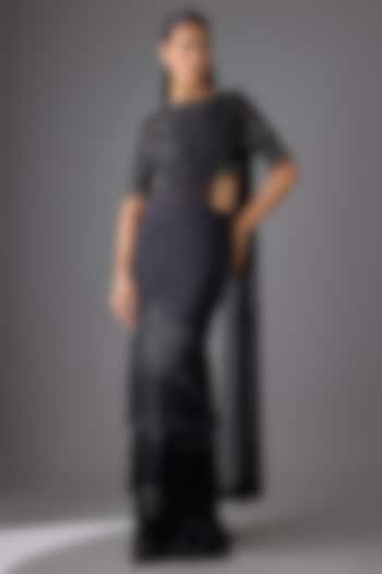 Black Tulle Concept Bridal Saree Set by Cherie D at Pernia's Pop Up Shop