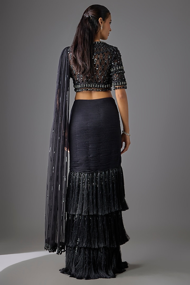 Black Tulle Concept Bridal Saree Set by Cherie D at Pernia's Pop Up Shop