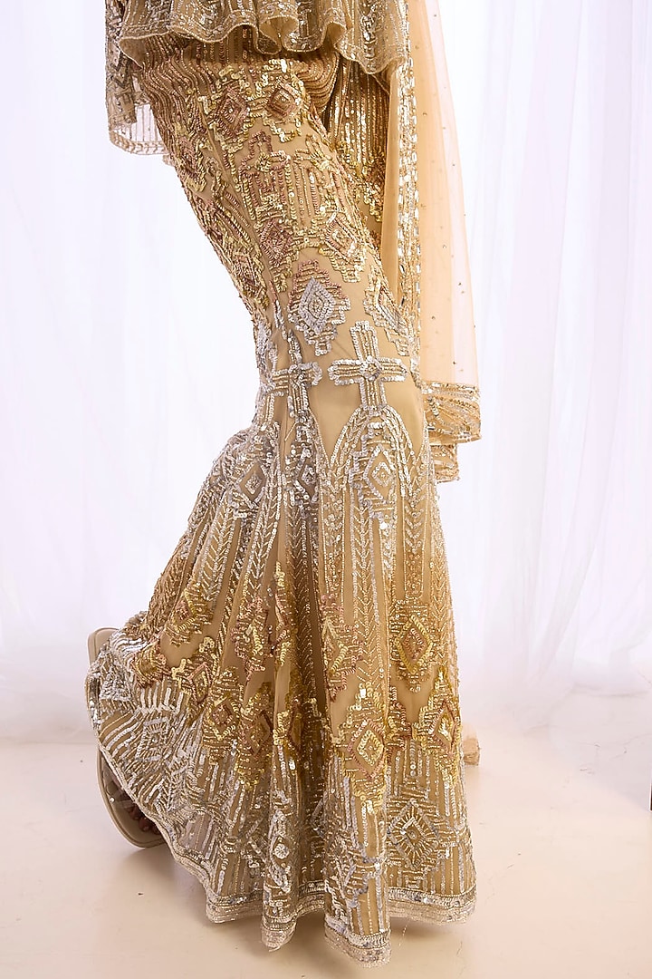 Silver & Gold Tulle Geometric Artwork Bridal Sharara Set by Cherie D at Pernia's Pop Up Shop