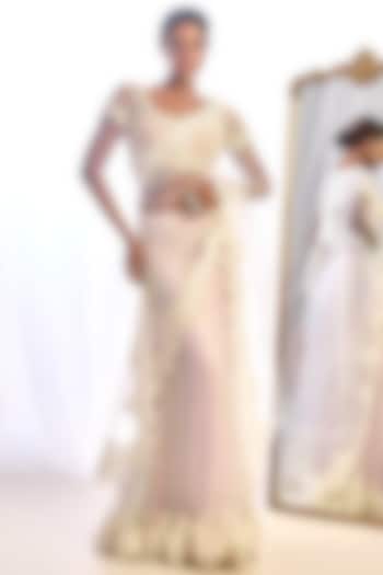 Multi-Colored Tulle Lace Embellished Reception Lehenga Saree Set by Cherie D at Pernia's Pop Up Shop