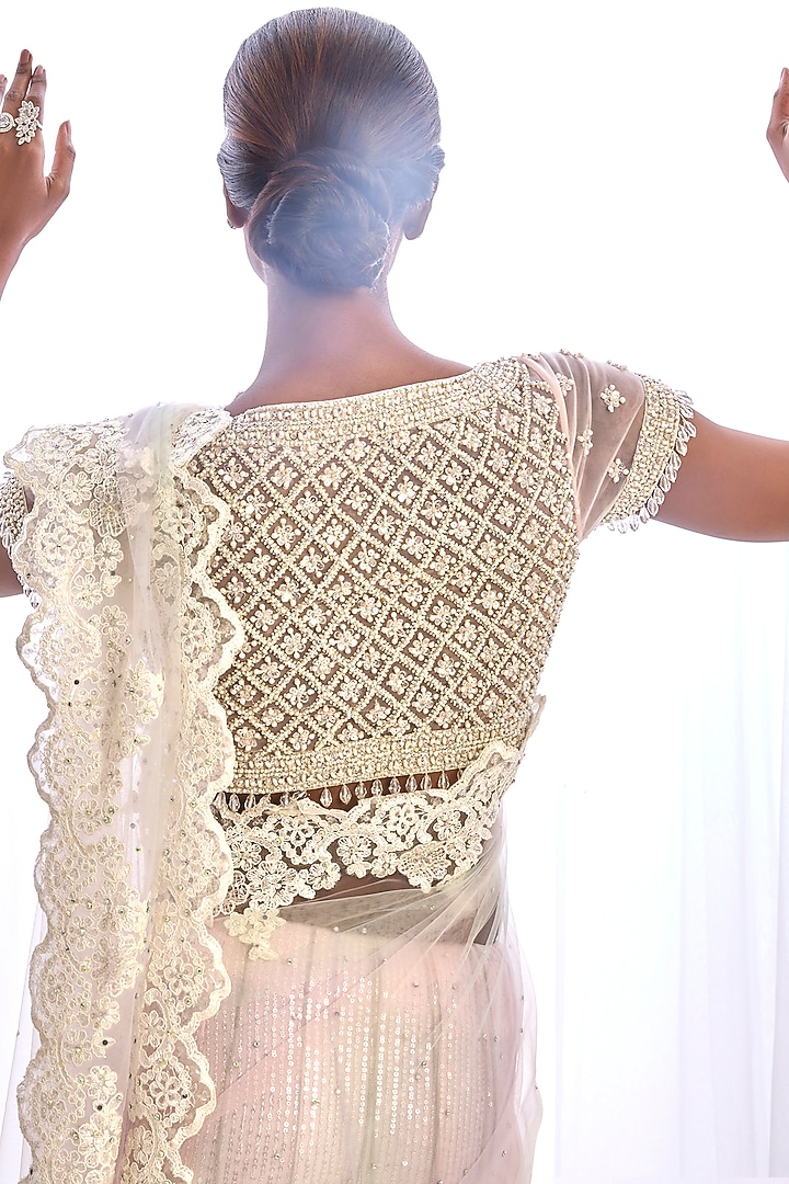 Multi-Colored Tulle Lace Embellished Reception Lehenga Saree Set by Cherie D at Pernia's Pop Up Shop