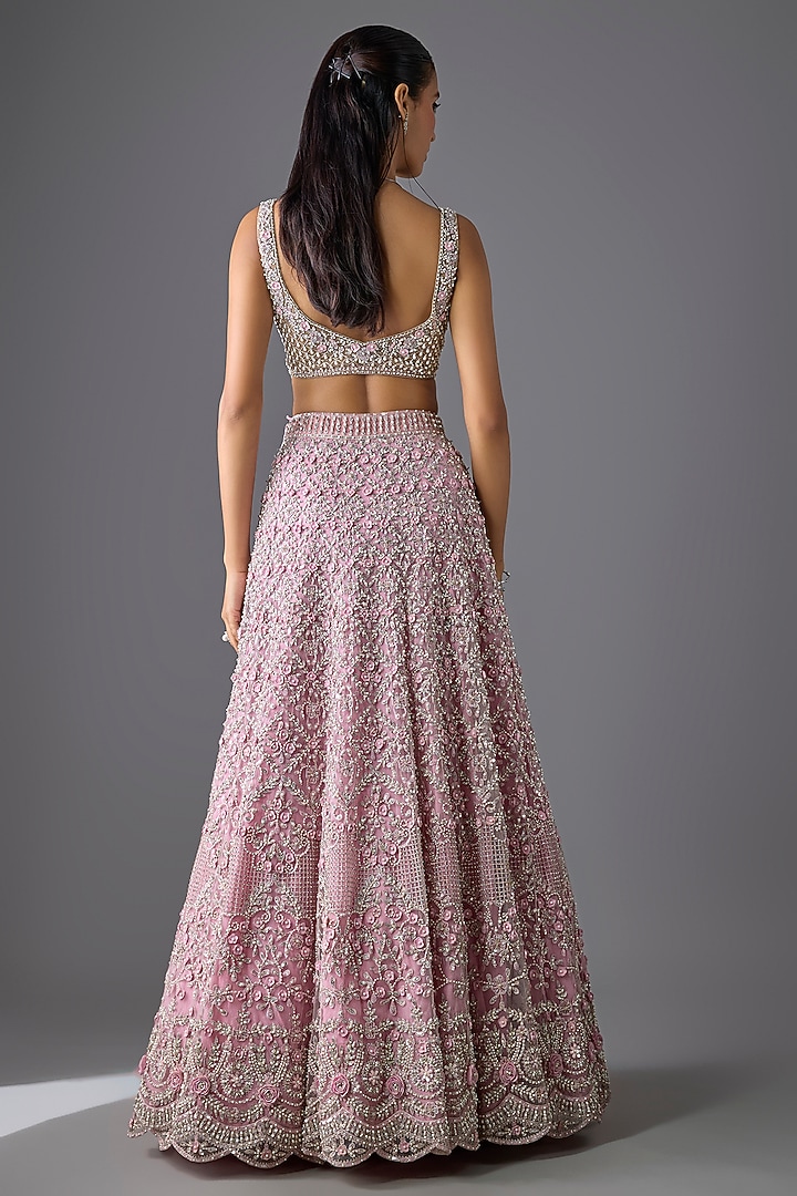 Pink Tulle 3D Embellished Bridal Lehenga Set by Cherie D at Pernia's Pop Up Shop