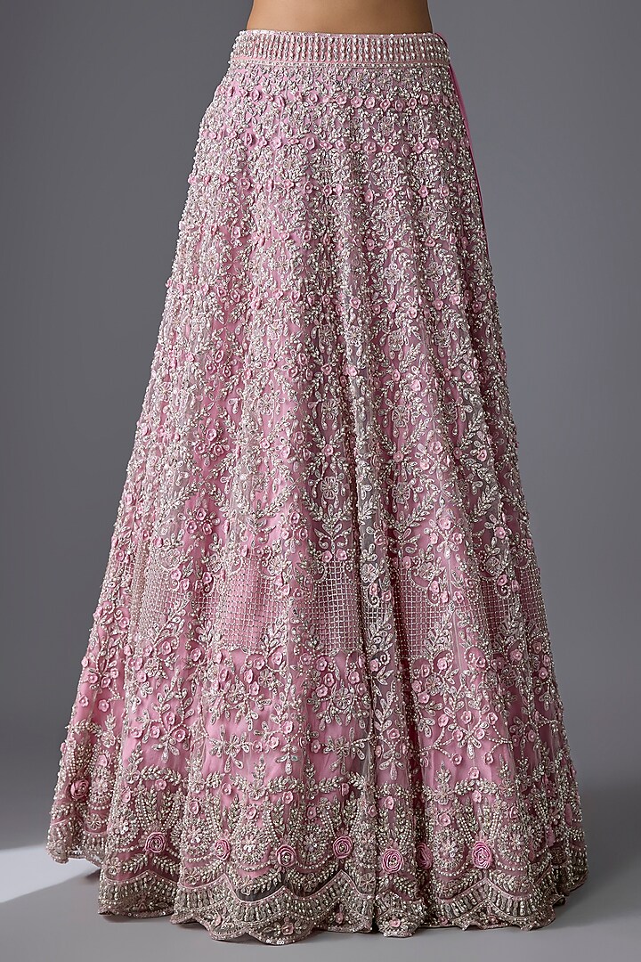 Pink Tulle 3D Embellished Bridal Lehenga Set by Cherie D at Pernia's Pop Up Shop