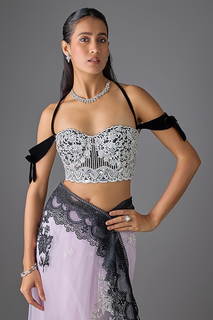 Pink Tulle Crystal Embroidered Bridal Saree Set by Cherie D at Pernia's Pop Up Shop