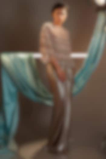 Metallic Nude Tulle & Lame Crystal Embroidered Cape Set by Cherie D at Pernia's Pop Up Shop