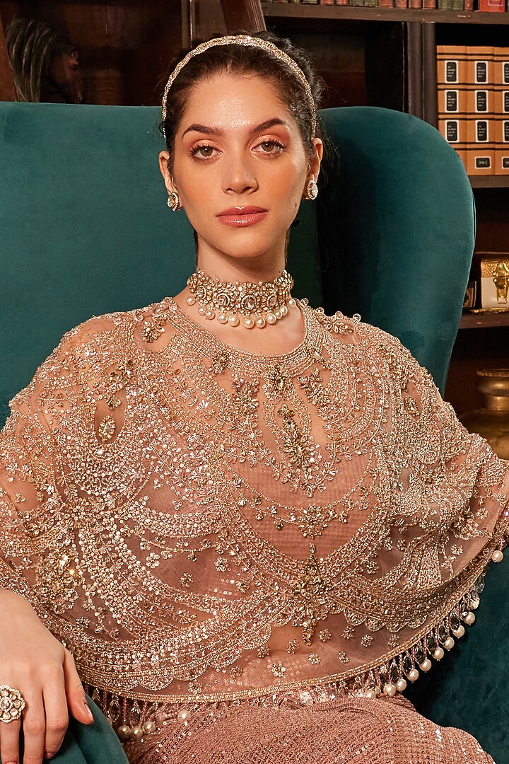 Gold Tulle Crystal Embroidered Cape Set by Cherie D at Pernia's Pop Up Shop