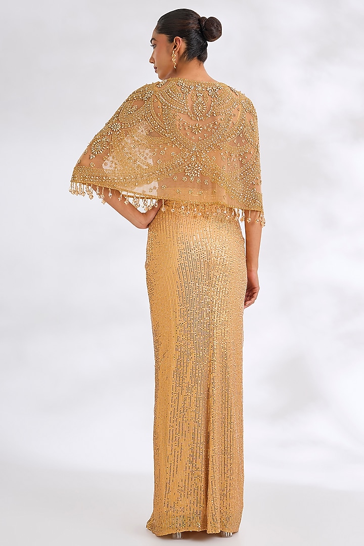 Gold Sequins Fabric Crystal Bead Embroidered Cape Set by Cherie D at Pernia's Pop Up Shop