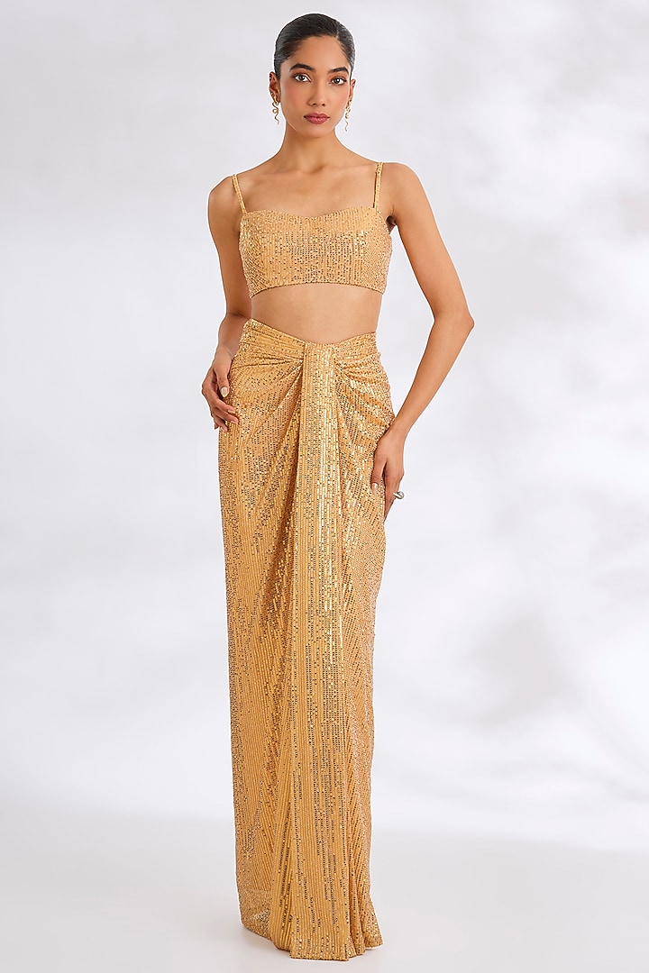 Gold Sequins Fabric Crystal Bead Embroidered Cape Set by Cherie D at Pernia's Pop Up Shop