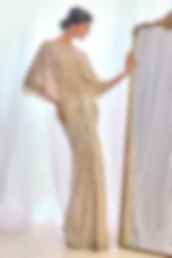 Nude Tulle Crystal Embroidered Cape Set by Cherie D at Pernia's Pop Up Shop
