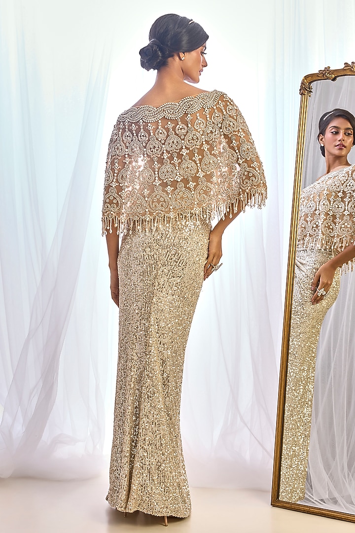 Nude Tulle Crystal Embroidered Cape Set by Cherie D at Pernia's Pop Up Shop