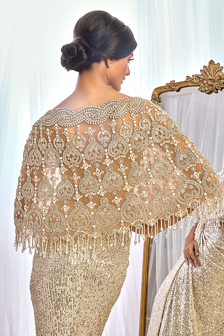Nude Tulle Crystal Embroidered Cape Set by Cherie D at Pernia's Pop Up Shop