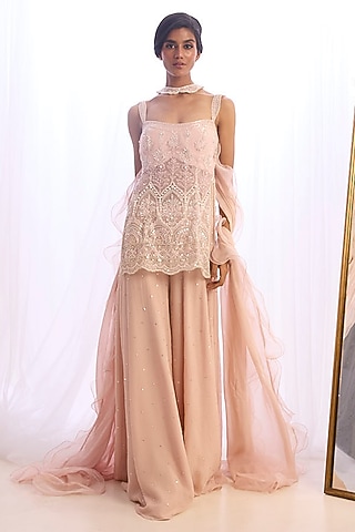 Pink Flat Chiffon Sharara Set by Cherie D