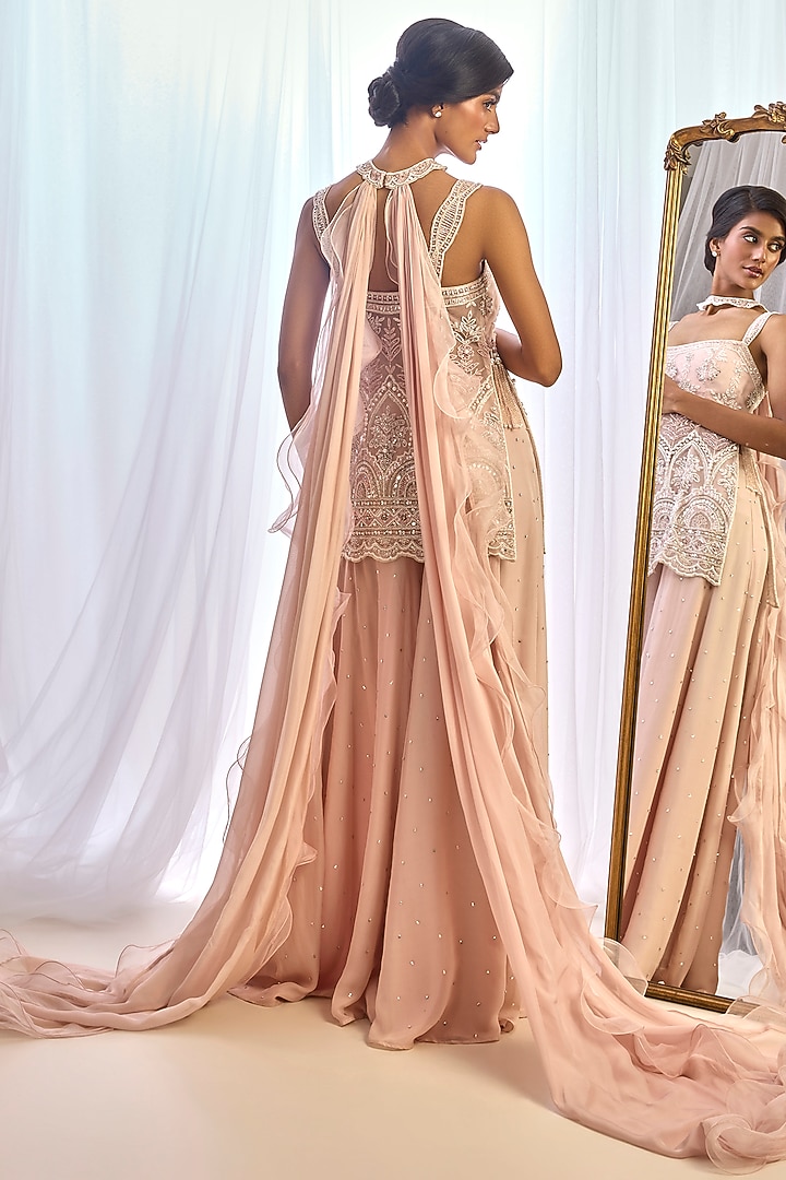 Pink Flat Chiffon Bridal Sharara Set by Cherie D at Pernia's Pop Up Shop