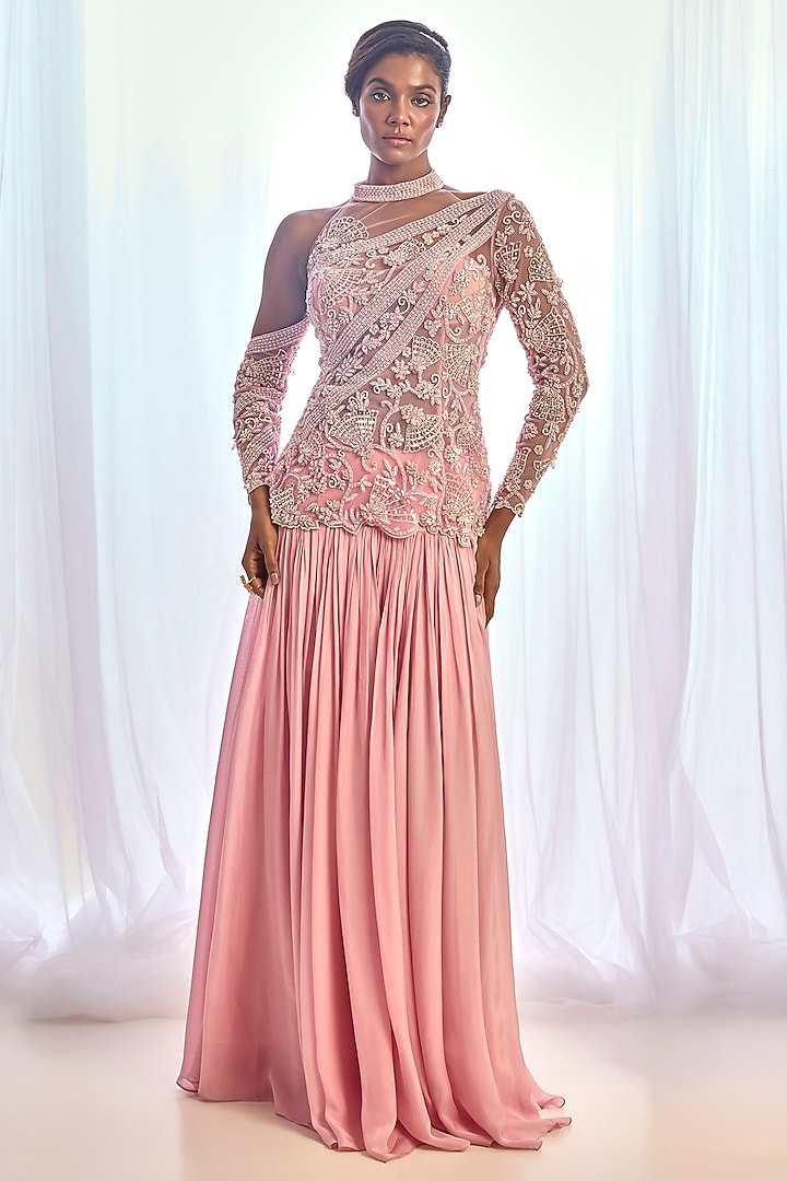 Dusty Pink Flat Chiffon Skirt Set by Cherie D at Pernia's Pop Up Shop