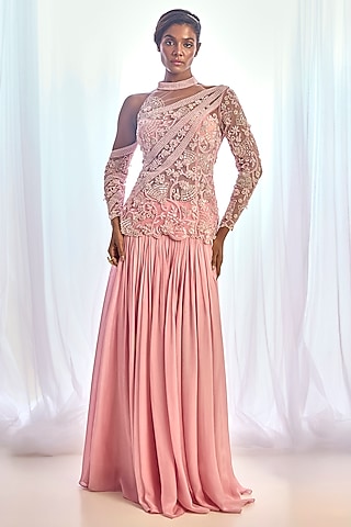 Dusty Pink Flat Chiffon Skirt Set by Cherie D