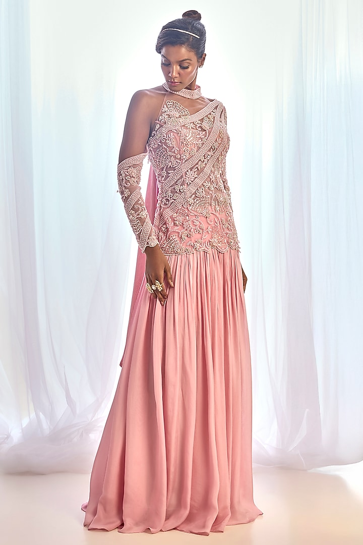 Dusty Pink Flat Chiffon Skirt Set by Cherie D at Pernia's Pop Up Shop
