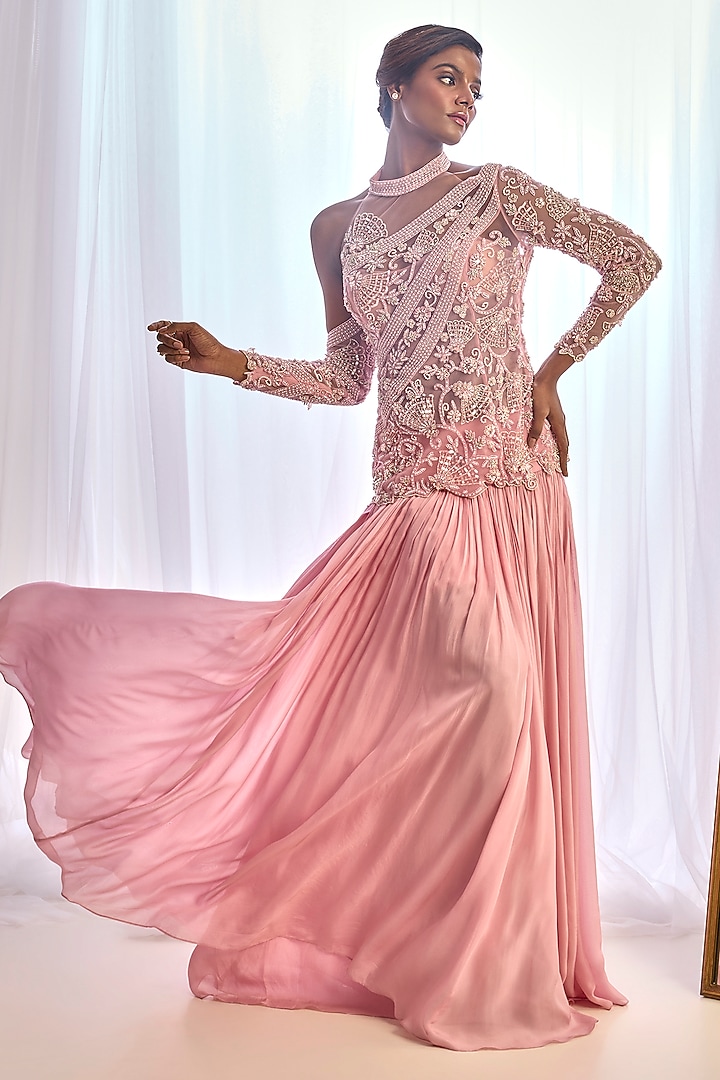 Dusty Pink Flat Chiffon Skirt Set by Cherie D at Pernia's Pop Up Shop