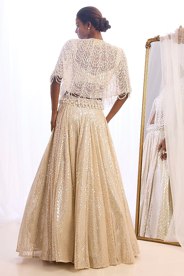 Champagne Sequins Jacket Bridal Lehenga Set by Cherie D at Pernia's Pop Up Shop