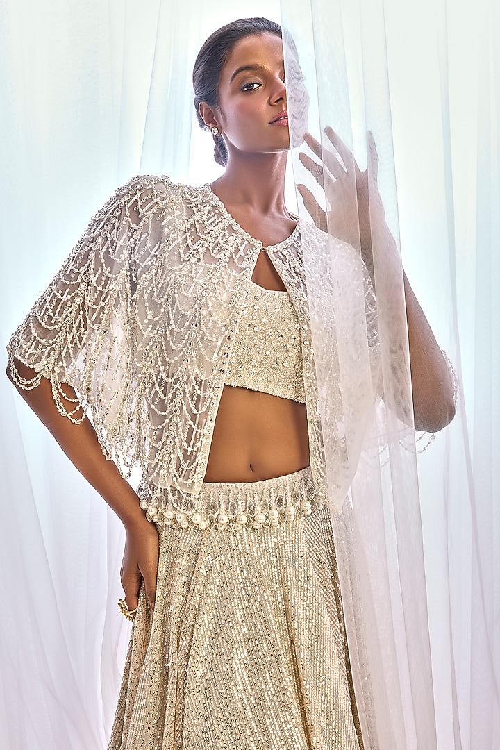 Champagne Sequins Jacket Bridal Lehenga Set by Cherie D at Pernia's Pop Up Shop