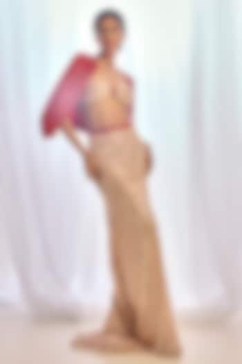 Peach-Nude Tulle Beaded Skirt Set by Cherie D at Pernia's Pop Up Shop