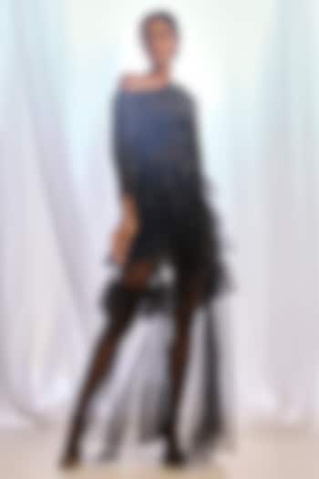 Black Tulle Crystal Embroidered Cape Set by Cherie D at Pernia's Pop Up Shop