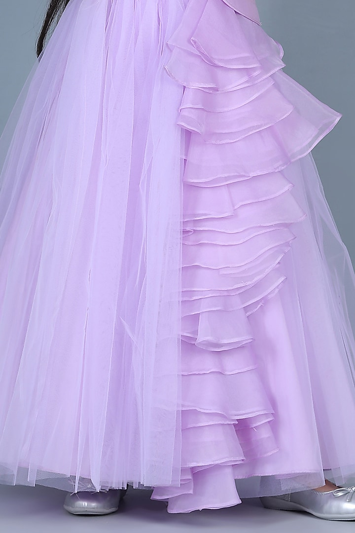 Lilac Net Ruffled Off-Shoulder Gown For Girls by The Little celebs at Pernia's Pop Up Shop