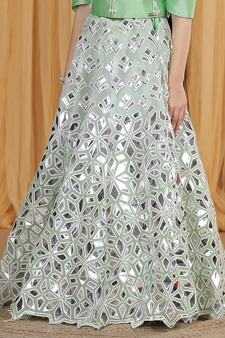 Pista Green Silk Lehenga Set For Girls by The Little celebs at Pernia's Pop Up Shop