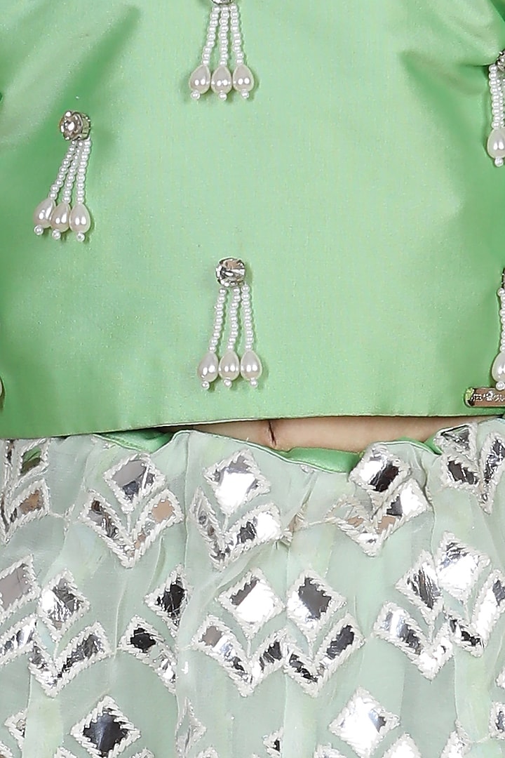 Pista Green Silk Lehenga Set For Girls by The Little celebs at Pernia's Pop Up Shop