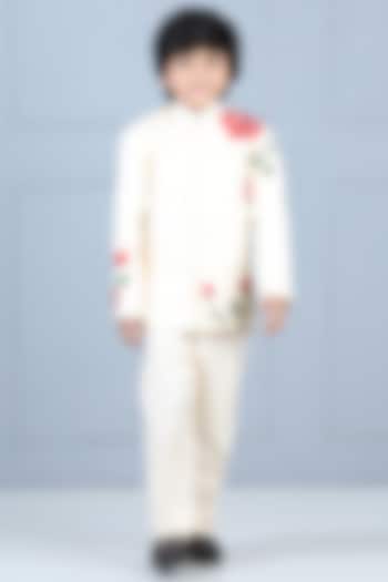 Off-White Silk Embroidered Bandhgala Set For Boys by The Little celebs