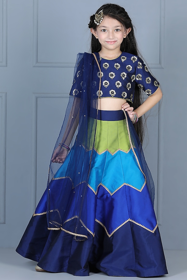 Multi-Colored Silk Lehenga Set For Girls by The Little celebs