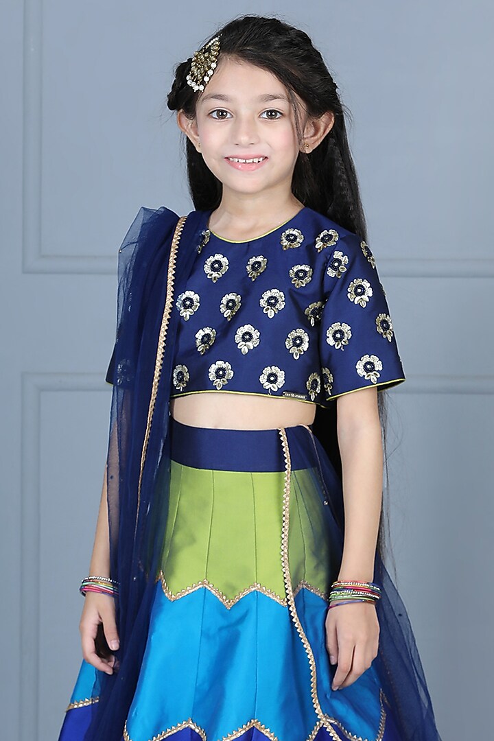 Multi-Colored Silk Lehenga Set For Girls by The Little celebs at Pernia's Pop Up Shop