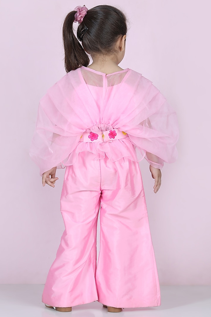 Light Pink Silk Embroidered Pant Set For Girls by The Little celebs at Pernia's Pop Up Shop
