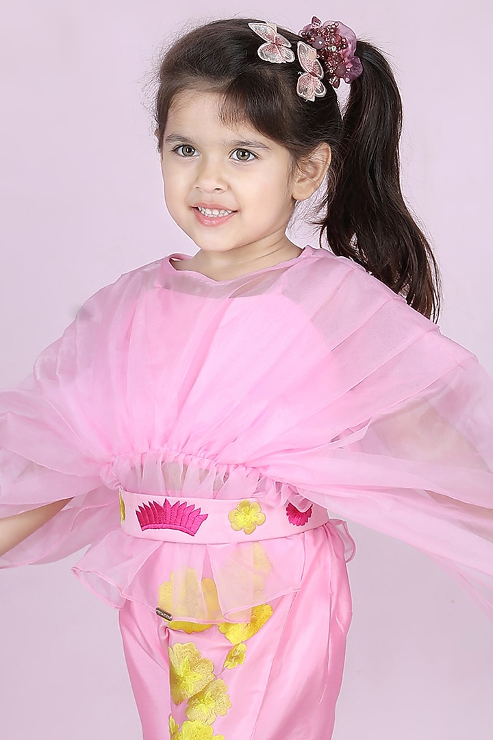 Light Pink Silk Embroidered Pant Set For Girls by The Little celebs at Pernia's Pop Up Shop