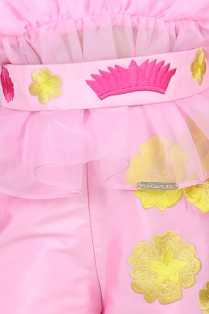 Light Pink Silk Embroidered Pant Set For Girls by The Little celebs at Pernia's Pop Up Shop