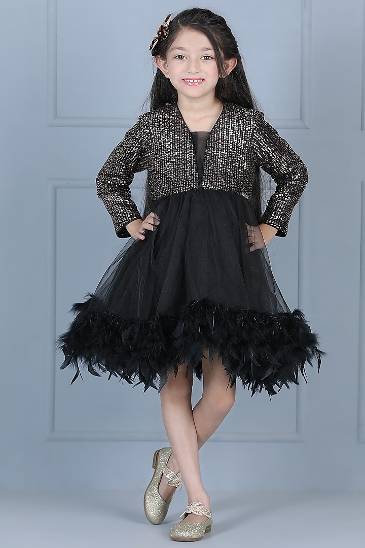 Black Lycra Net Sequined Dress For Girls by The Little celebs