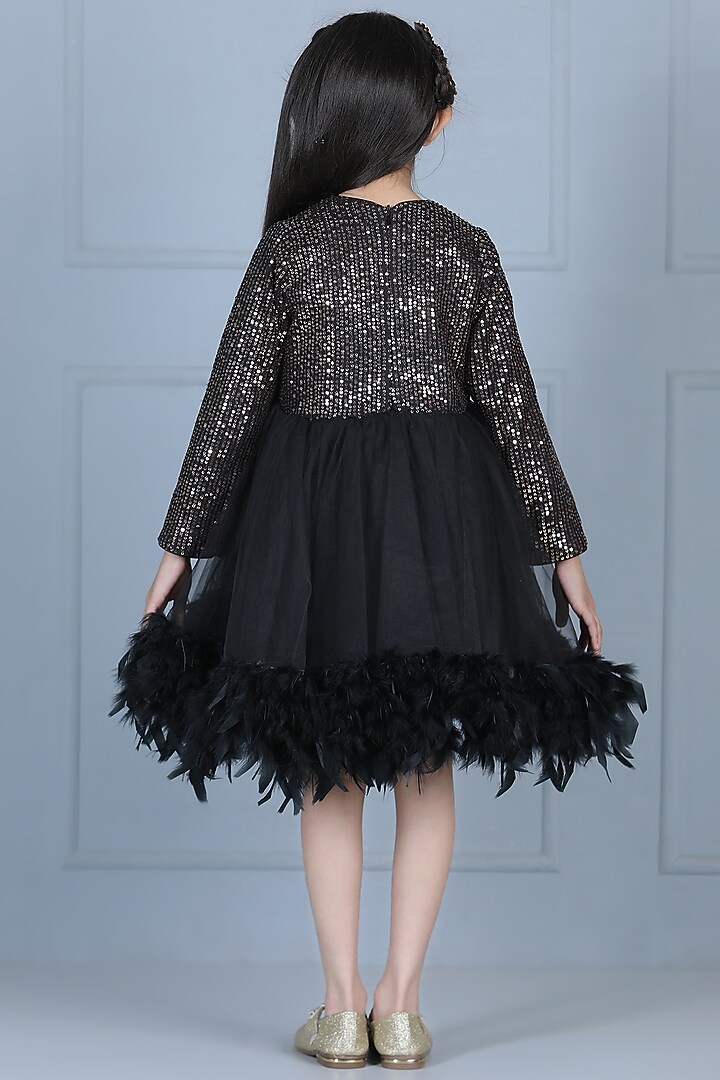 Black Lycra Net Sequined Dress For Girls by The Little celebs at Pernia's Pop Up Shop