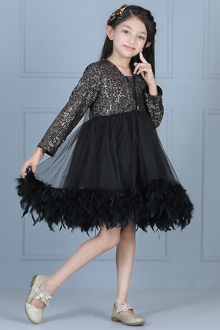 Black Lycra Net Sequined Dress For Girls by The Little celebs at Pernia's Pop Up Shop
