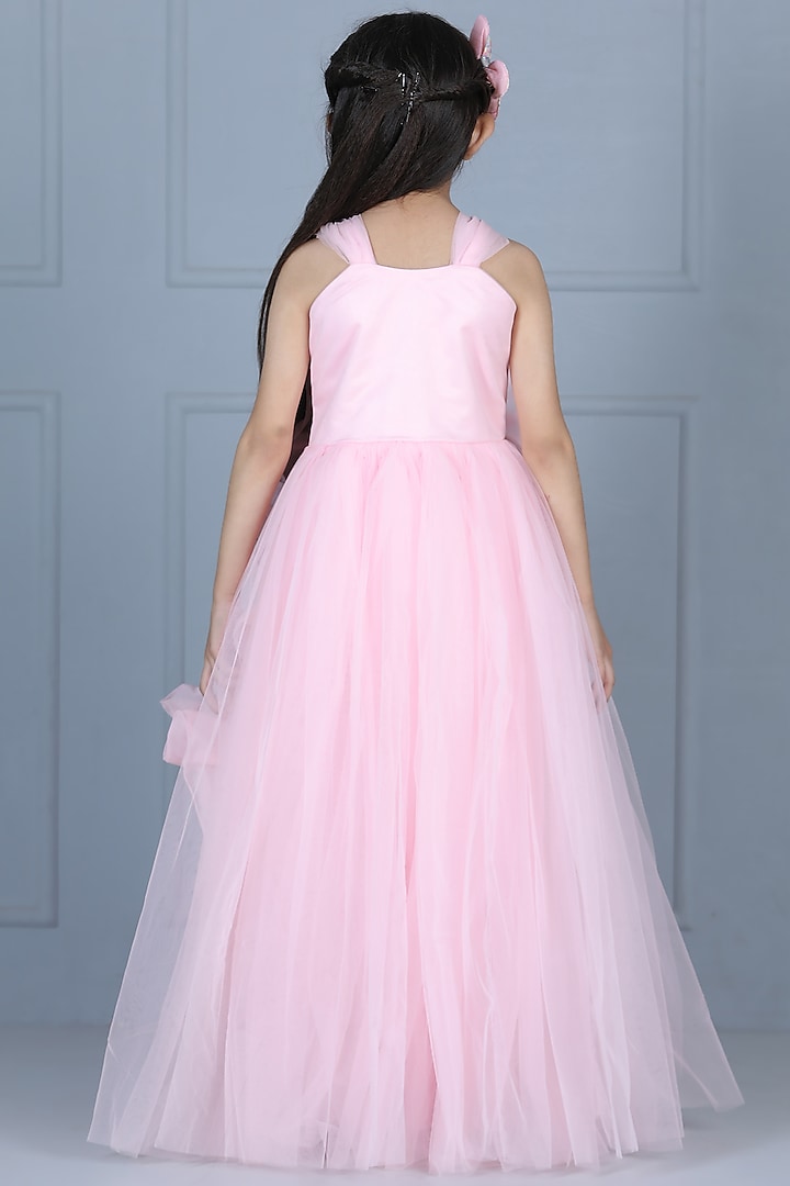 Light Pink Net Flared Dress For Girls by The Little celebs at Pernia's Pop Up Shop
