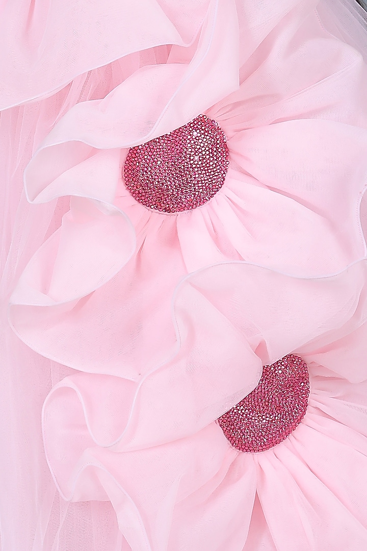 Light Pink Net Flared Dress For Girls by The Little celebs at Pernia's Pop Up Shop