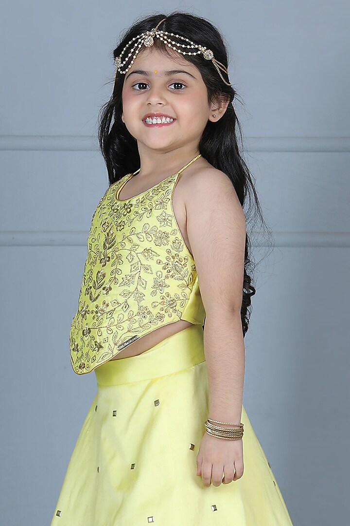 Yellow Silk Lehenga Set For Girls by The Little celebs at Pernia's Pop Up Shop
