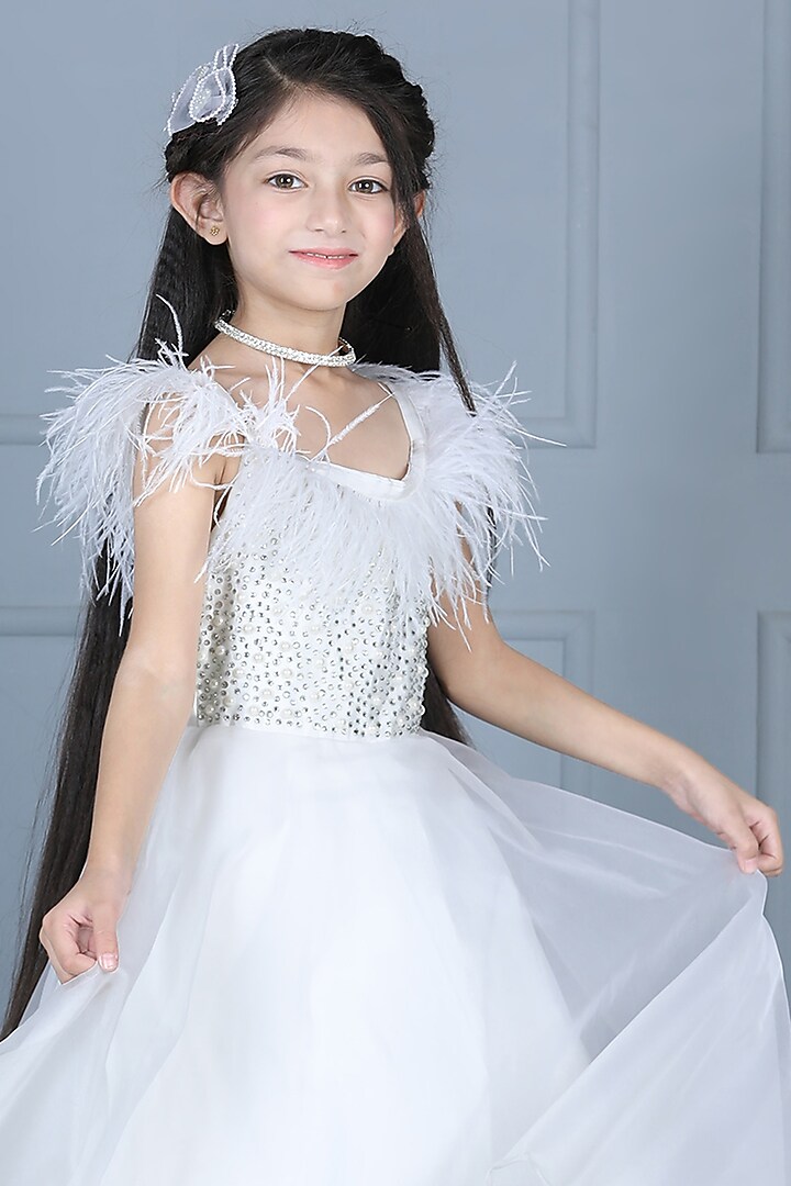 White Silk & Net Gown For Girls by The Little celebs at Pernia's Pop Up Shop