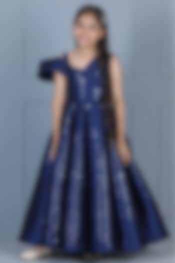 Blue Silk Embellished Gown For Girls by The Little celebs