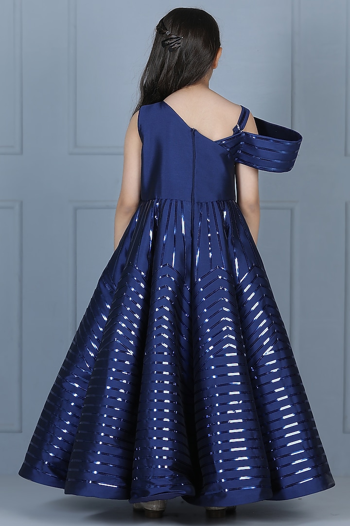 Blue Silk Embellished Gown For Girls by The Little celebs at Pernia's Pop Up Shop