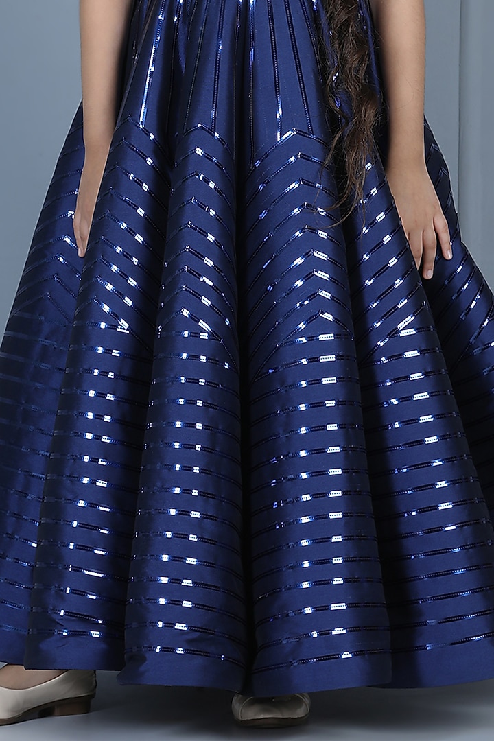 Blue Silk Embellished Gown For Girls by The Little celebs at Pernia's Pop Up Shop