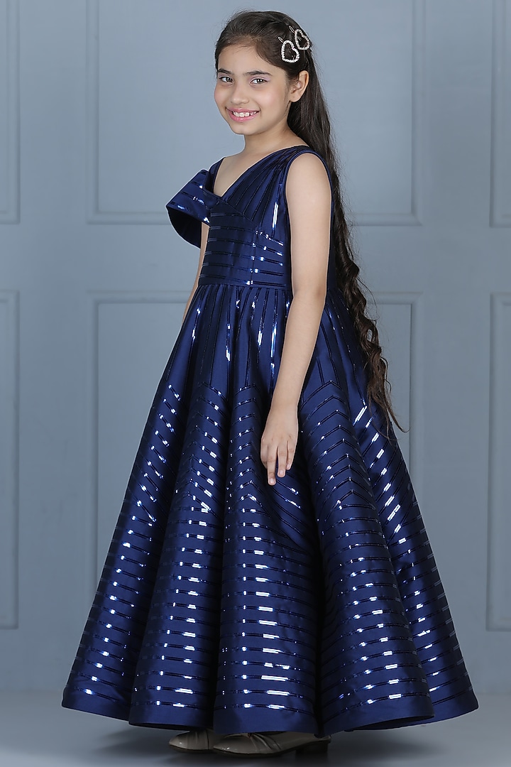Blue Silk Embellished Gown For Girls by The Little celebs at Pernia's Pop Up Shop