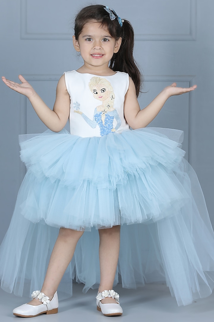 White Imported Crepe & Net Embroidered Dress For Girls by The Little celebs